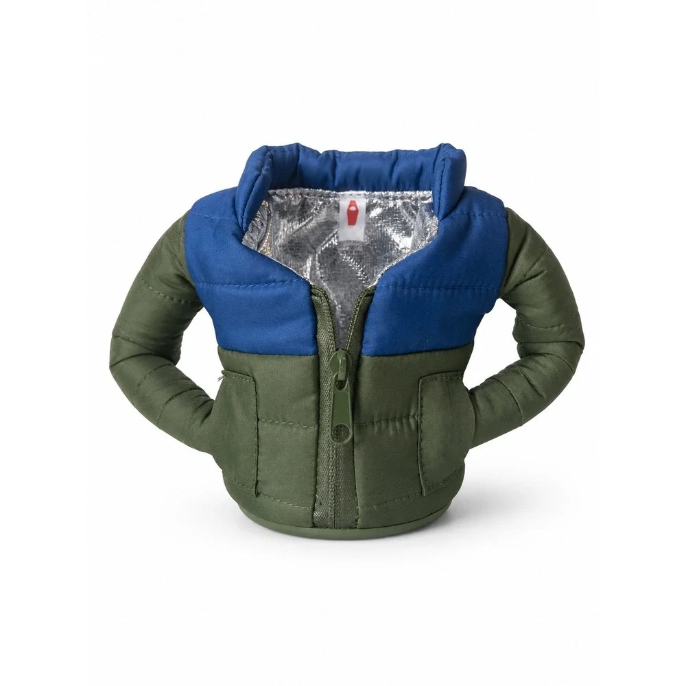 Puffin Drinkwear Beverage Insulator Can Cooler 2 Pack Plaid & Puffer Jacket Cozy
